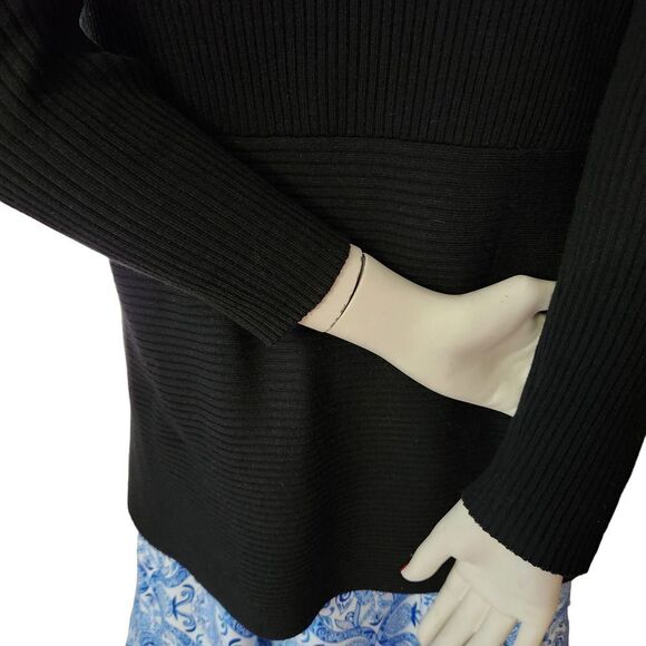 Absolutely Famous Open Front Cardigan Sweater Women's Medium Black Ribbed Knit - Picture 12 of 14